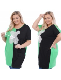 OVERSIZE   ELASTICKÁ TUNIKA  s macíkom -  WOMANARY  - zeleno/čierna